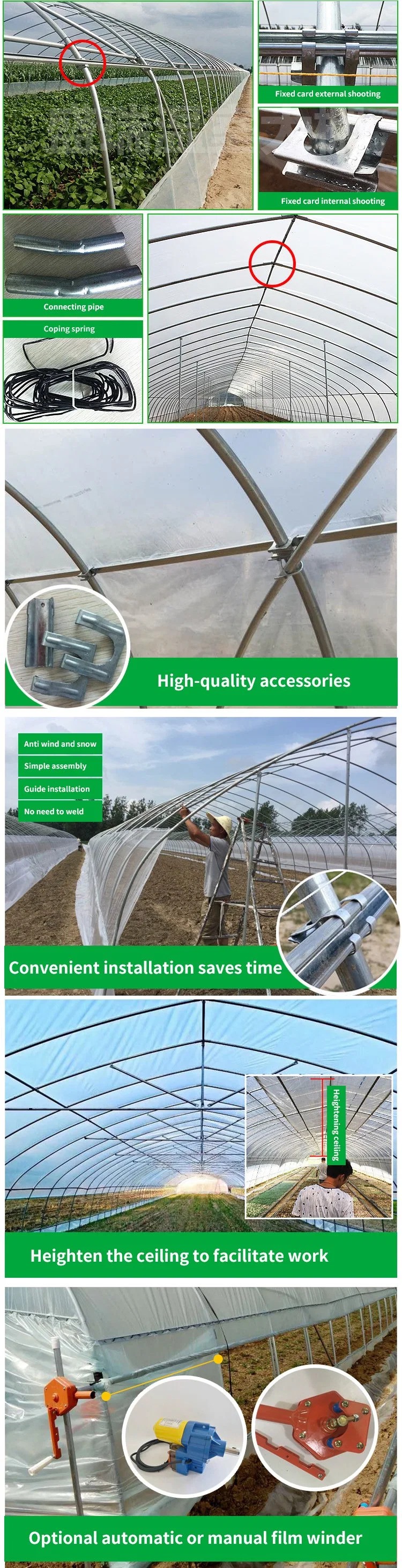 Cheap Price Green House Frame Structure Dome Polytunnel Greenhouse